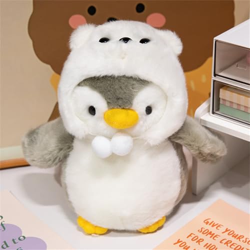 Herfair Plüschtier Pinguin 25cm Kawaii Kuscheltier Pinguin mit Hut für Mädchen, Jungen & Babys Stofftier Schmusetier zum Kuscheln & Spielen Plushie Plush Penguin (Grau) von Herfair