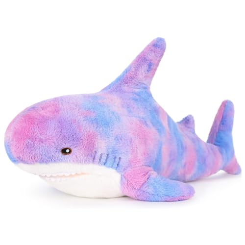 Herfair Plüschtier Wal Hai Großes Kuscheltier Weich Plüsch Spielzeug Umarmungskissen Tier Kissen Dekokissen Bequemes Schlafkissen für Kinder Erwachsene GeburtstagGeschenke (Regenbogen A,95cm) von Herfair