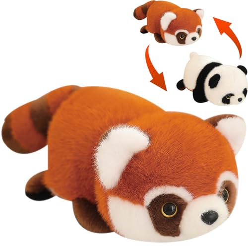 Herfair Roter Panda Kuscheltier Panda Plüschtier Kawaii Plüsch Spielzeug zum Wenden Weiches Tierkissen Stofftier Kinder Geschenke (25 cm) von Herfair