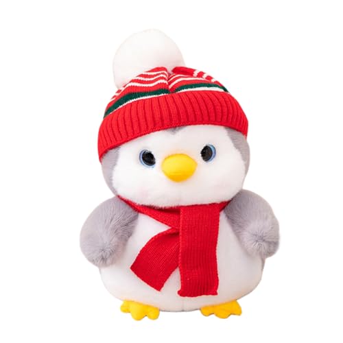 Herfair Süßer Pinguin Kuscheltier, Plüsch Pinguin mit Pinguin mit Mütze und Schal, Weich Pinguin Stofftier Plüschtier, Schmusetier Plüschpinguin Geschenke Kinder Spielzeug (20cm,Rot) von Herfair