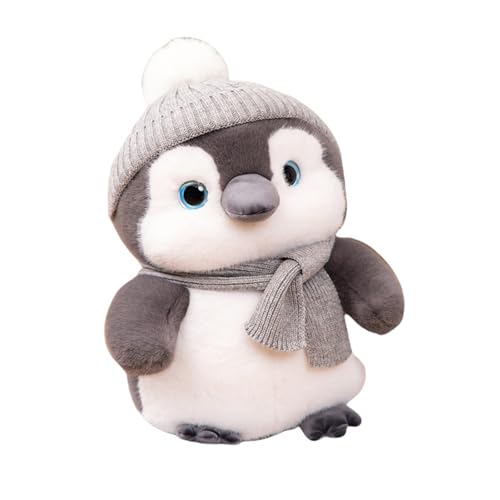 Herfair Süßer Pinguin Kuscheltier, Plüsch Pinguin mit Pinguin mit Mütze und Schal, Weich Pinguin Stofftier Plüschtier, Schmusetier Plüschpinguin Geschenke Kinder Spielzeug (35cm,Grau) von Herfair