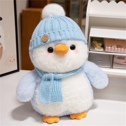 Herfair Süßes Pinguin Kuscheltier Plüschtier Pinguin mit Mütze und Schal Weiches Plüsch Pinguin Stofftier Schmusetier Spielzeug, Geschenke (Blau) von Herfair