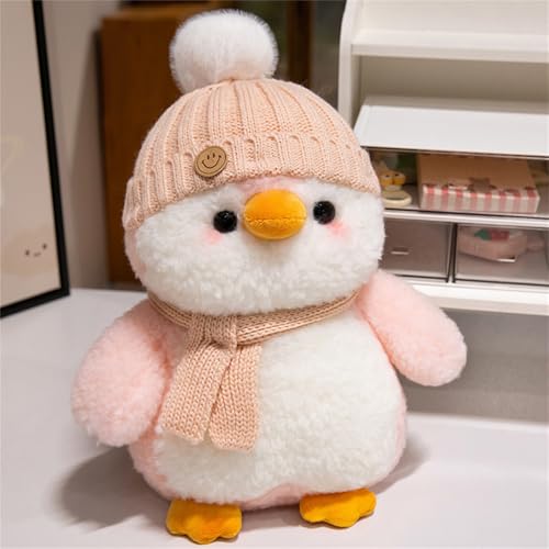 Herfair Süßes Pinguin Kuscheltier Plüschtier Pinguin mit Mütze und Schal Weiches Plüsch Pinguin Stofftier Schmusetier Spielzeug, Geschenke (Rosa) von Herfair