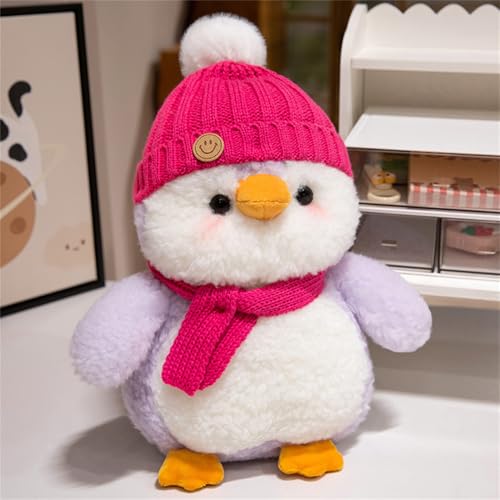 Herfair Süßes Pinguin Kuscheltier Plüschtier Pinguin mit Mütze und Schal Weiches Plüsch Pinguin Stofftier Schmusetier Spielzeug, Geschenke (Rot) von Herfair