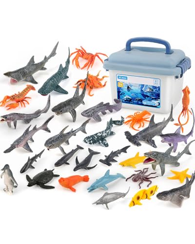 Herfair Tiere Figuren Mini Meerestiere Figuren Spielzeug Set Realistischte Hai Wal Tierfiguren Wassertiere Lernspielzeug Geschenke für Kinder (30 Stück) von Herfair