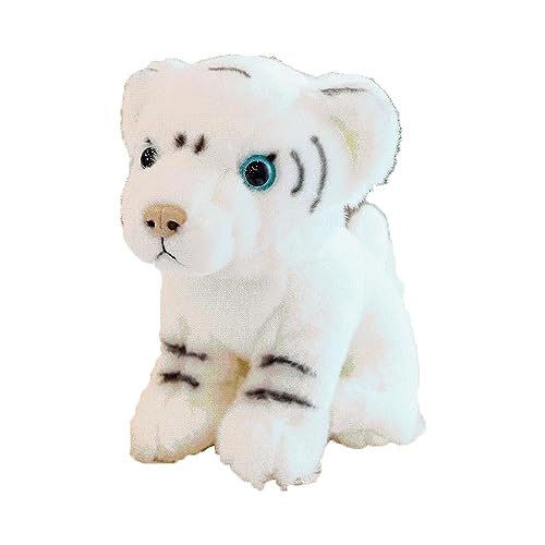 Herfair Tiger Plüschtier,Realistisch Gestaltetes Tiger-Puppen,Niedlich Plüsch Stofftier Kuscheltier,Für Kinder Dekokissen Geschenke (Weiß,15cm) von Herfair