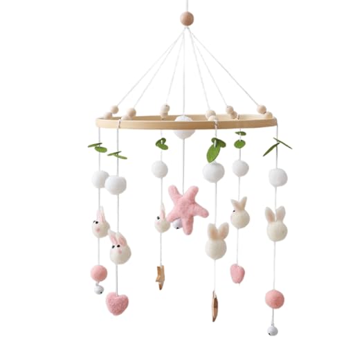 Kaninchen Mobile Baby Windspiele, Rosa Rabbit Kinderzimmer Hängende Bettglocke Hase mit Filzbällen, Mobile Windspiel für Babybett Kinderbett Wickeltisch Babyzimmer Deko Geschenke (Rosa) von Herfair