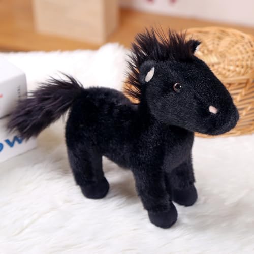 Kuscheltier Pferd Plüschtier Realistisch Pferd Plüsch Spielzeug Stofftier Horse Plüschpuppen Kissen Geschenk für Kinder Jungen Mädchen Geburtstagsgeschenk (Schwarz) von Herfair