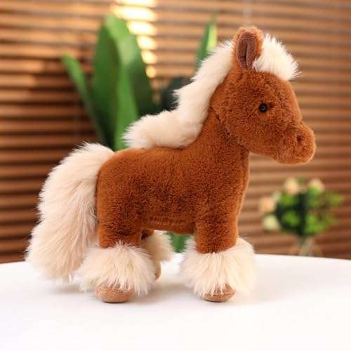 Plüschtier Pony Kuscheltier, Pferd Plüschpuppe Plüsch Spielzeug, Geschenk für Kinder Mädchen Jungen (25cm,Braun) von Herfair