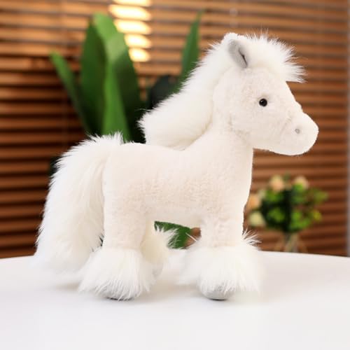 Plüschtier Pony Kuscheltier, Pferd Plüschpuppe Plüsch Spielzeug, Geschenk für Kinder Mädchen Jungen (25cm,Weiß) von Herfair