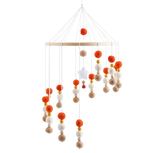 Rotierendes Mobile Baby Windspiele, Stern mit Filzbällen Mobile Baby Holz, Mobile Baby Mädchen Bettglocke Anhänger für Babybett Jungen und Mädchen (Orange) von Herfair