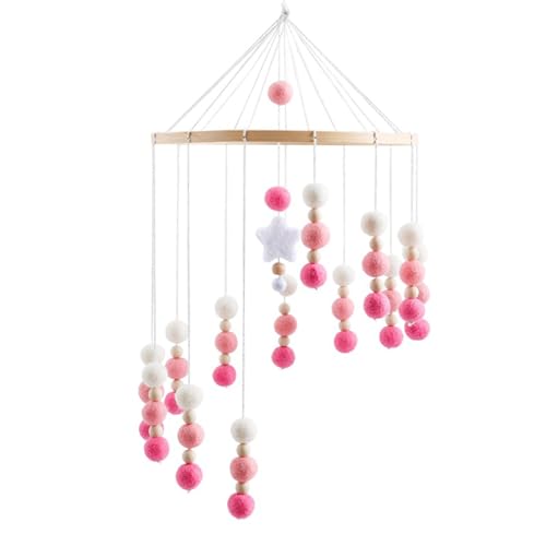 Rotierendes Mobile Baby Windspiele, Stern mit Filzbällen Mobile Baby Holz, Mobile Baby Mädchen Bettglocke Anhänger für Babybett Jungen und Mädchen (Rosa) von Herfair