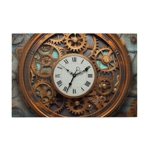 Holzpuzzle Rusty Steampunk Uhr Druck Puzzle 1000 Teile Personalisiertes Bild Puzzle Familie Dekoration Puzzle für Erwachsene Familie Hochzeit Abschluss Geschenk von Herfst