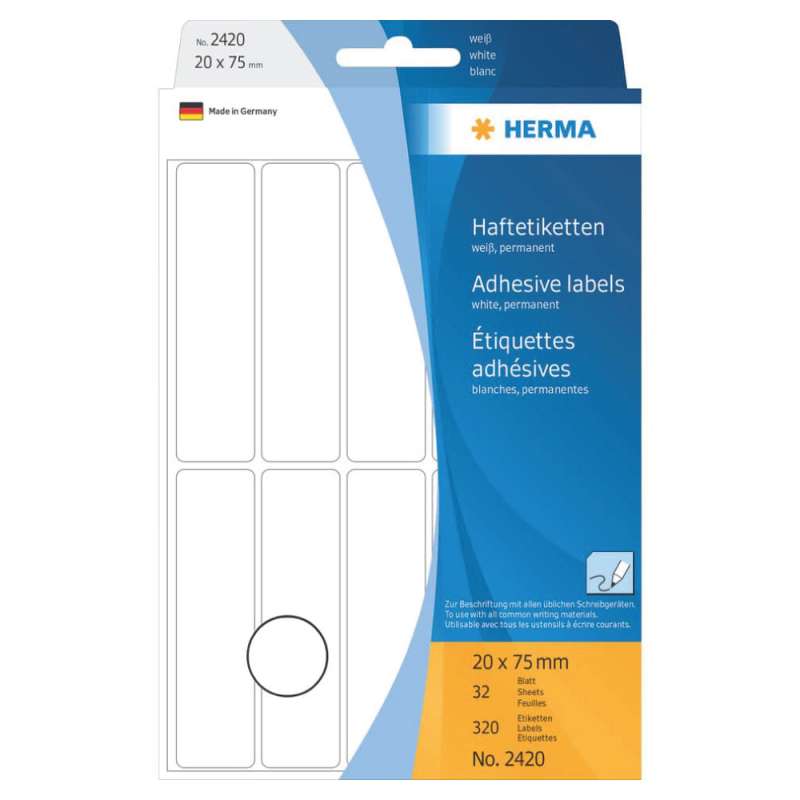 HERMA Etiketten permanent weiß, Format 20 x 75 mm HERMA Etiketten permanent weiß, Format 20 x 75 mm von Herma