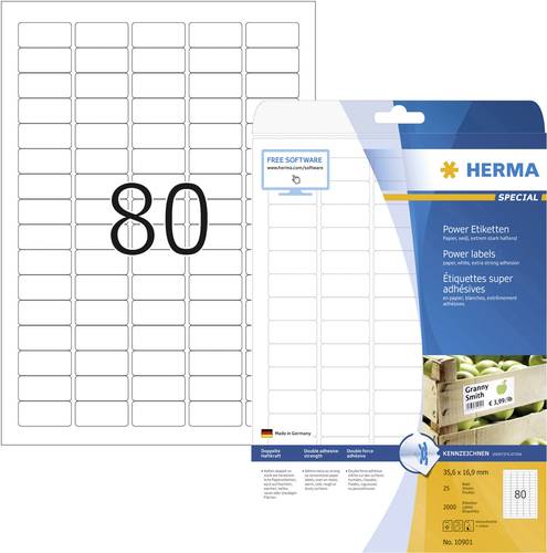 Herma 10901 Universal-Etiketten 35.6 x 16.9mm Papier Weiß 2000 St. Permanent haftend Tintenstrahldr von Herma