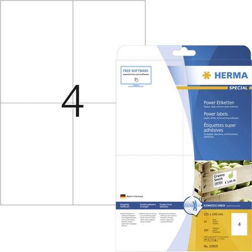 Herma 10909 Kraftkleber-Etiketten 105 x 148mm Papier Weiß 100 St. Permanent haftend Tintenstrahldru von Herma