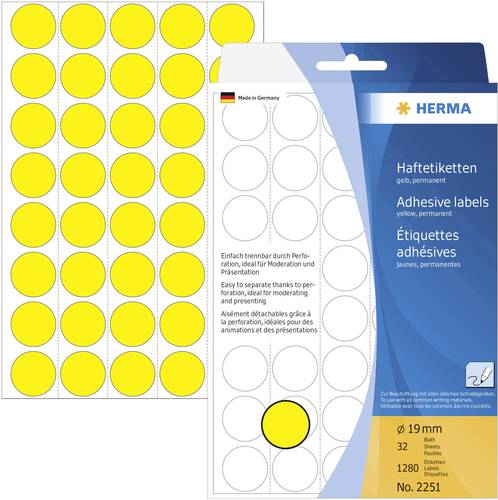 Herma 2251 Markierungspunkte Etiketten Ø 19mm Gelb 1280 St. Permanent haftend Papier von Herma