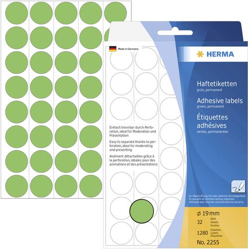 Herma 2255 Markierungspunkte Etiketten Ø 19mm Grün 1280 St. Permanent haftend Papier von Herma