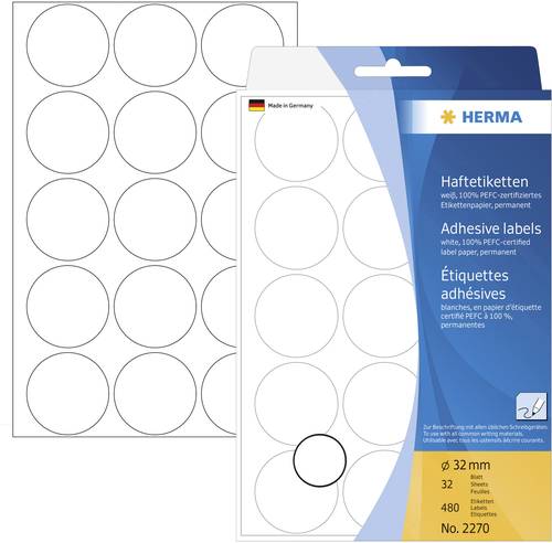 Herma 2270 Markierungspunkte Etiketten Ø 32mm Weiß 480 St. Permanent haftend Papier von Herma