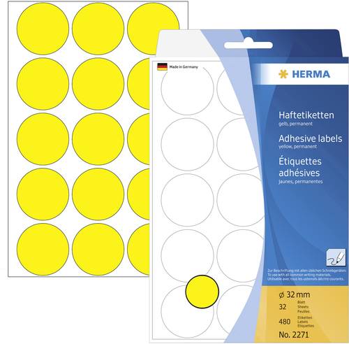 Herma 2271 Markierungspunkte Etiketten Ø 32mm Gelb 480 St. Permanent haftend Papier von Herma