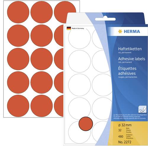 Herma 2272 Markierungspunkte Etiketten Ø 32mm Rot 480 St. Permanent haftend Papier von Herma