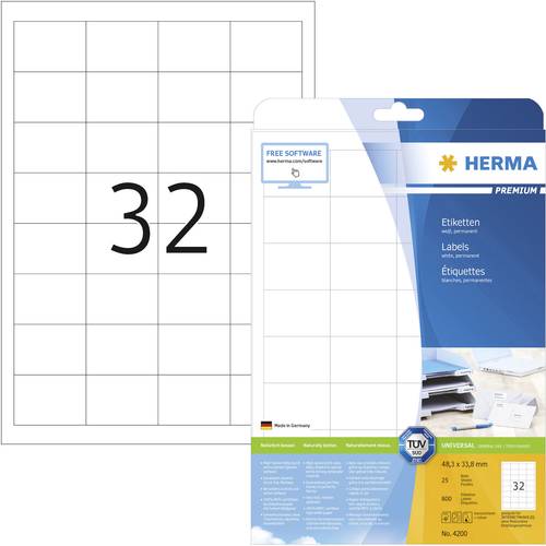 Herma 4200 Universal-Etiketten 48.3 x 33.8mm Papier Weiß 800 St. Permanent haftend Tintenstrahldruc von Herma