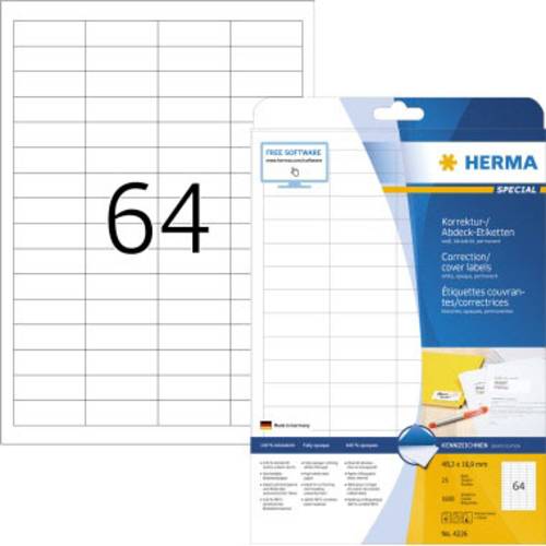 Herma 4226 Korrektur-Etiketten 48.3 x 16.9mm Papier, matt Weiß 1600 St. Permanent haftend Laserdruc von Herma