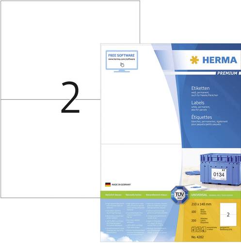 Herma 4282 Universal-Etiketten 210 x 148mm Papier Weiß 200 St. Permanent haftend Tintenstrahldrucke von Herma