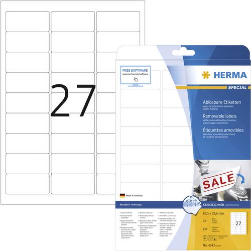 Herma 4347 Universal-Etiketten 63.5 x 29.6mm Papier Weiß 675 St. Wiederablösbar Tintenstrahldrucke von Herma