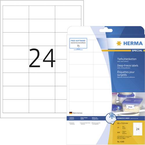 Herma 4389 Tiefkühl-Etiketten 66 x 33.8mm Papier Weiß 600 St. Permanent haftend Tintenstrahldrucke von Herma