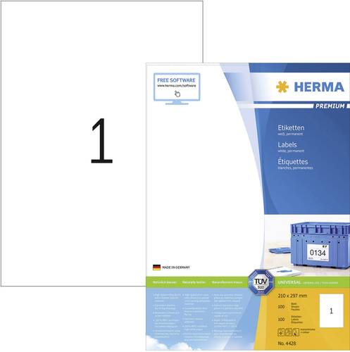 Herma 4428 Universal-Etiketten 210 x 297mm Papier Weiß 100 St. Permanent haftend Tintenstrahldrucke von Herma