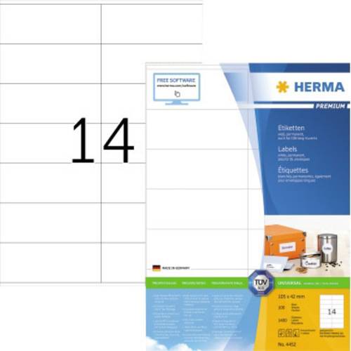 Herma 4452 Universal-Etiketten 105 x 42mm Papier Weiß 1400 St. Permanent haftend Tintenstrahldrucke von Herma