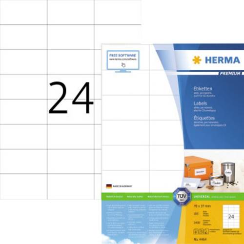 Herma 4464 Universal-Etiketten 70 x 37mm Papier Weiß 2400 St. Permanent haftend Tintenstrahldrucker von Herma