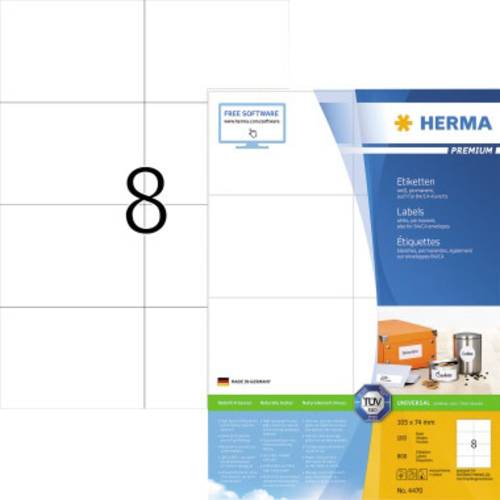 Herma 4470 Universal-Etiketten 105 x 74mm Papier Weiß 800 St. Permanent haftend Tintenstrahldrucker von Herma