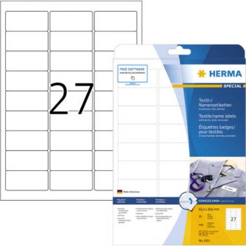 Herma 4511 Namens-Etiketten 63.5 x 29.6mm Acetatseide Weiß 540 St. Wiederablösbar Laserdrucker, Ko von Herma