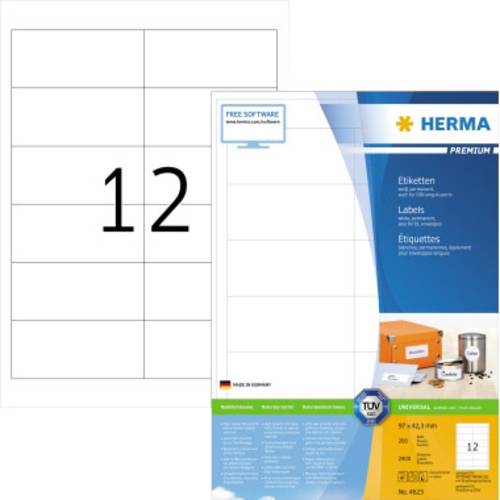 Herma 4623 Universal-Etiketten 97 x 42.3mm Papier Weiß 2400 St. Permanent haftend Tintenstrahldruck von Herma