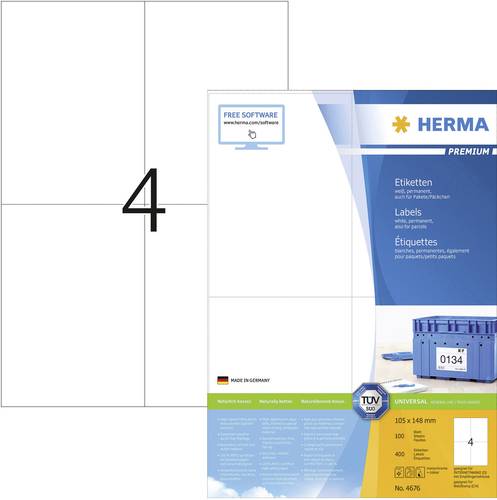 Herma 4676 Universal-Etiketten 105 x 148mm Papier Weiß 400 St. Permanent haftend Tintenstrahldrucke von Herma