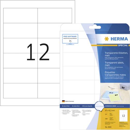 Herma 4682 Folien-Etiketten 97 x 42.3mm Polyester-Folie Transparent 300 St. Permanent haftend Farbla von Herma