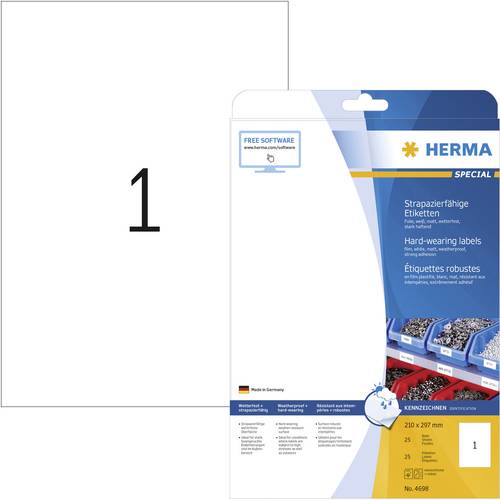 Herma 4698 Folien-Etiketten 210 x 297mm Polyester-Folie Weiß 25 St. Permanent haftend Farblaserdruc von Herma