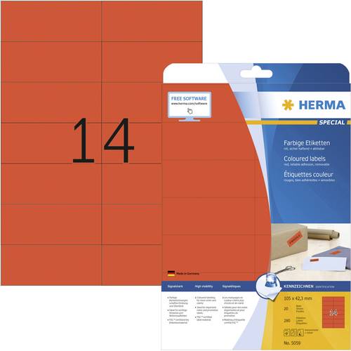 Herma 5059 Universal-Etiketten 105 x 42.3mm Papier Rot 280 St. Permanent haftend Tintenstrahldrucker von Herma