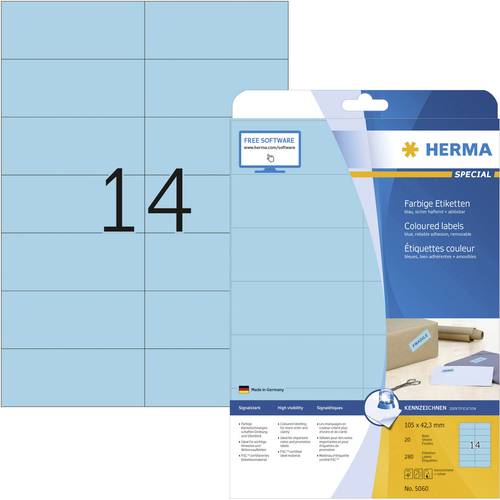 Herma 5060 Universal-Etiketten 105 x 42.3mm Papier Blau 280 St. Permanent haftend Tintenstrahldrucke von Herma