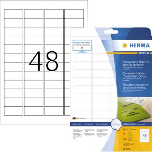 Herma 8016 Folien-Etiketten 45.7 x 21.2mm Folie, glänzend Transparent 1200 St. Permanent haftend La von Herma