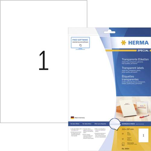 Herma 8964 Folien-Etiketten 210 x 297mm Folie Transparent 10 St. Permanent haftend Tintenstrahldruck von Herma