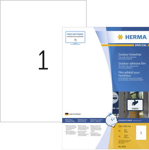 Herma 9501 Folien-Etiketten 210 x 297mm Polyethylenfolie Weiß 50 St. Permanent haftend Farblaserdru von Herma