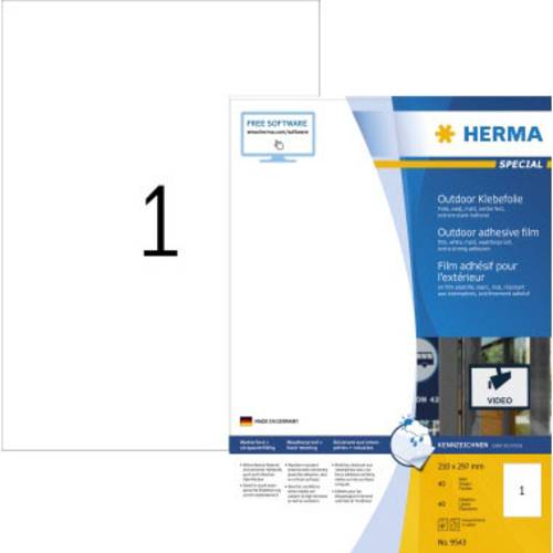 Herma 9543 Folien-Etiketten 210 x 297mm Polyethylenfolie Weiß 40 St. Extra stark haftend Laserdruck von Herma