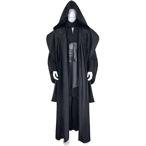 Hermanlory Herren Darth Maul Cosplay Kostüm Full Suit Halloween Karneval Schwarz Tunika Uniform mit Umhang (XL) von Hermanlory