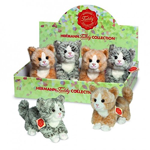 Teddy Hermann 91818 Katze 2-farb.sort.18 cm im Display, Kuscheltier, Plüschtier mit recycelter Füllung von Hermann Teddy