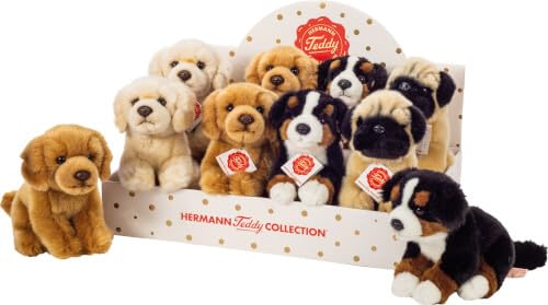 Teddy Hermann 91952 Hund sitzend 4-Fach sort. 15 cm im Display, Kuscheltier, Plüschtier mit recycelter Füllung von Hermann Teddy