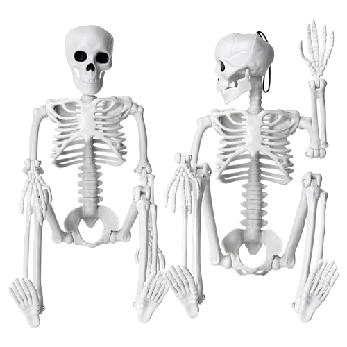 Hermosiey 2 Stück Skelett-Halloween-Dekoration, 16-Ganzkörper-Bewegliches Halloween-Hängeskelett für die Außendekoration von Hermosiey