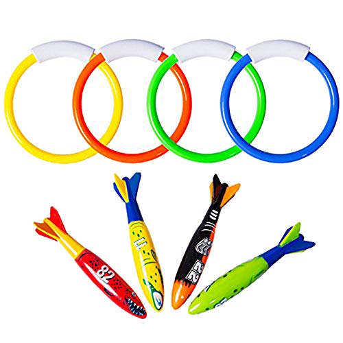 Hermosiey 8 Stücke Unterwasser Schwimm Bad Tauchen Rings, Tauchen Werfen Banditen Spielzeug Fürkinder Geschenk Set. Training Tauch Spielzeug zum Schwimmen Lernen von Hermosiey